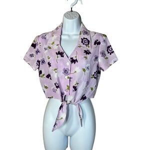 Vintage Hana Cropped button down tie front short sleeve top‎